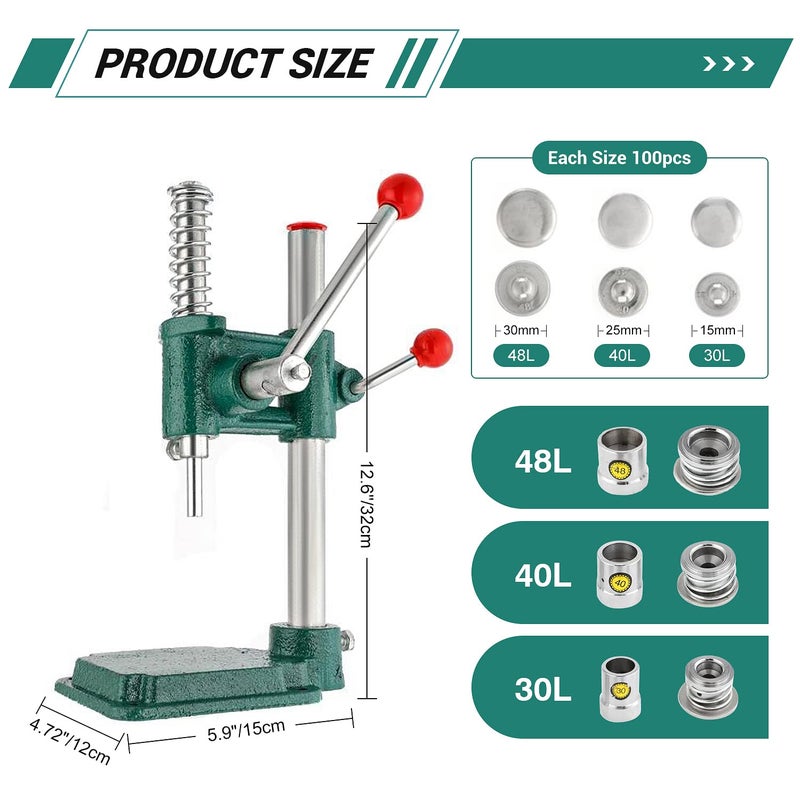 POWLAB Fabric Button Maker Machine Button Maker Handmade Fabric Covered Button DIY Tool Upholstery Fabric Covered Button Maker Kit with 300 Pcs Buttons and 3 Molds (18  25  30mm) for Clothes Doll - Image 2